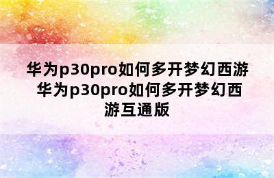 华为p30pro如何多开梦幻西游 华为p30pro如何多开梦幻西游互通版